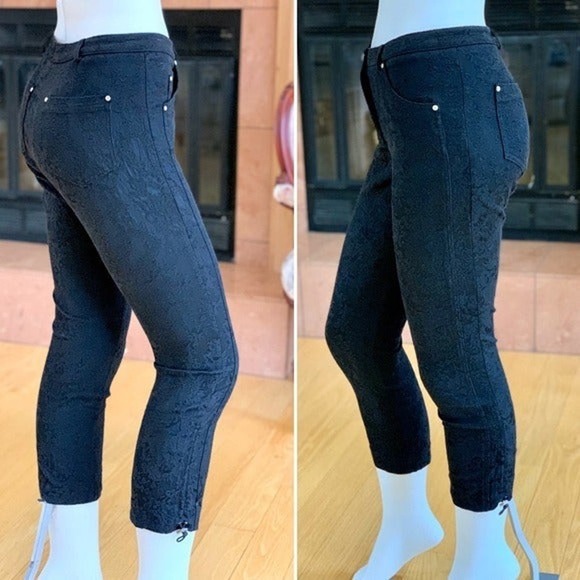 Javier Simmora Cropped Jacquard Pants Black Size 2 - Picture 4 of 8